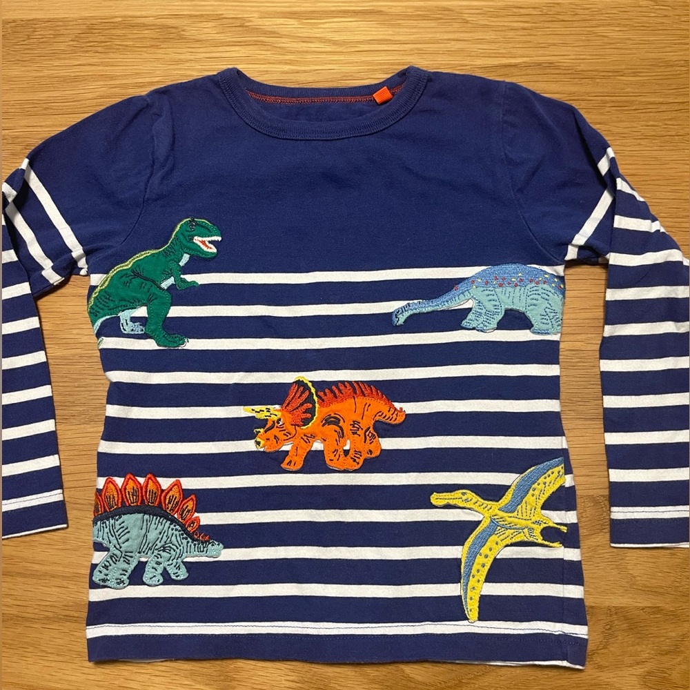 Tea collection 3-4 years striped dinosaur shirt.